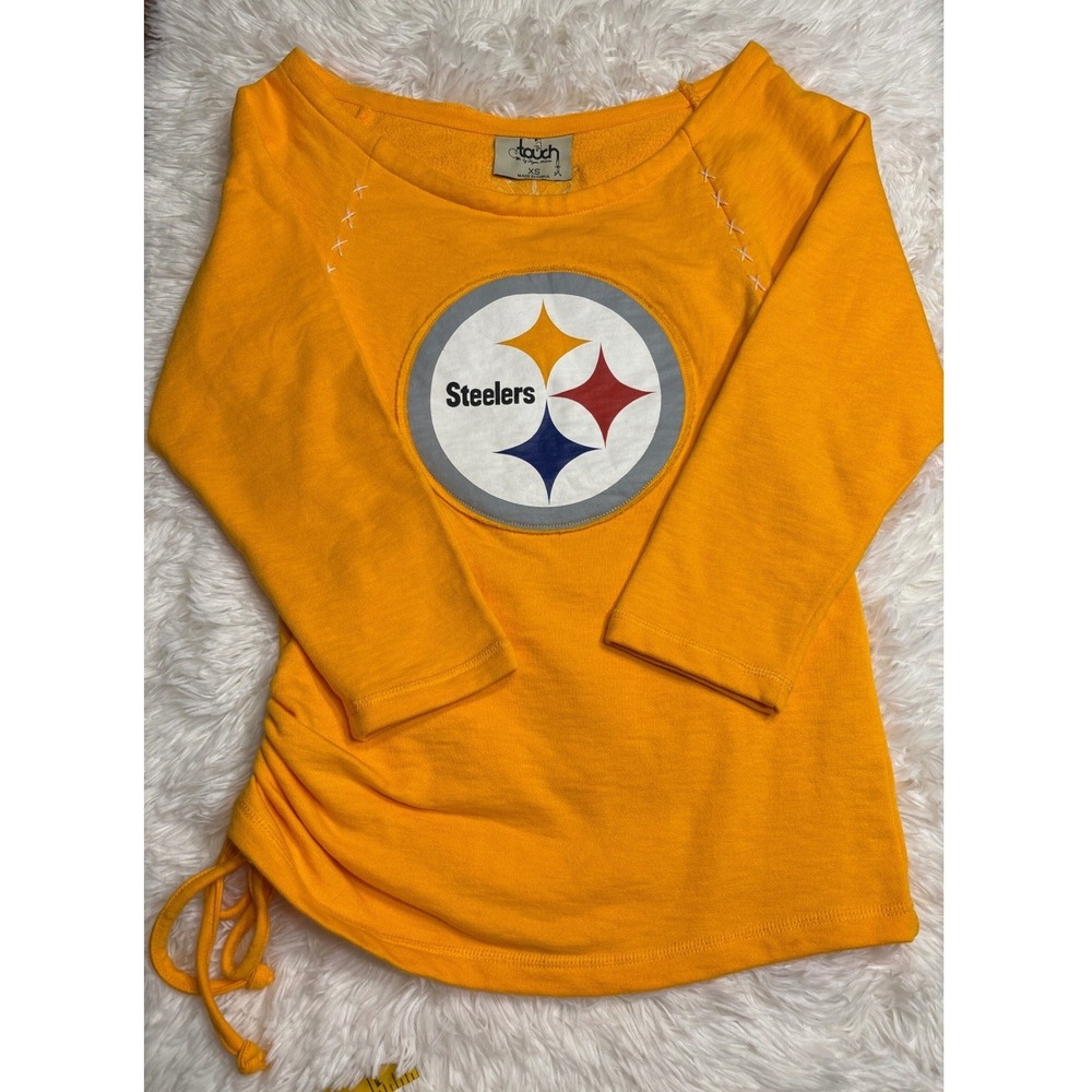 Touch‎ by Alyssa Milano Pittsburgh Steelers Gold Ruched Sweatshirt Womens XS